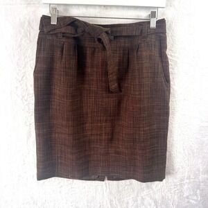 Merona‎ Collection Vintage Brown Plaid Business Casual Belted Pencil Skirt SZ 6